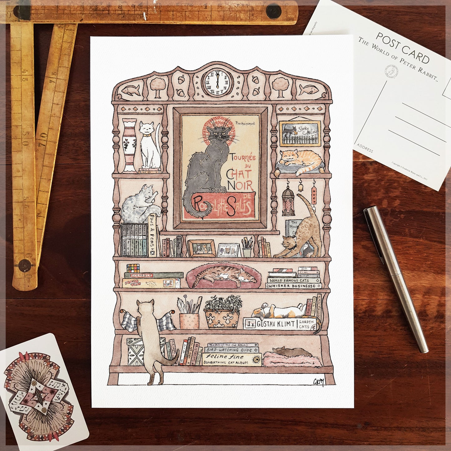 Cats and Books A4 Art Print