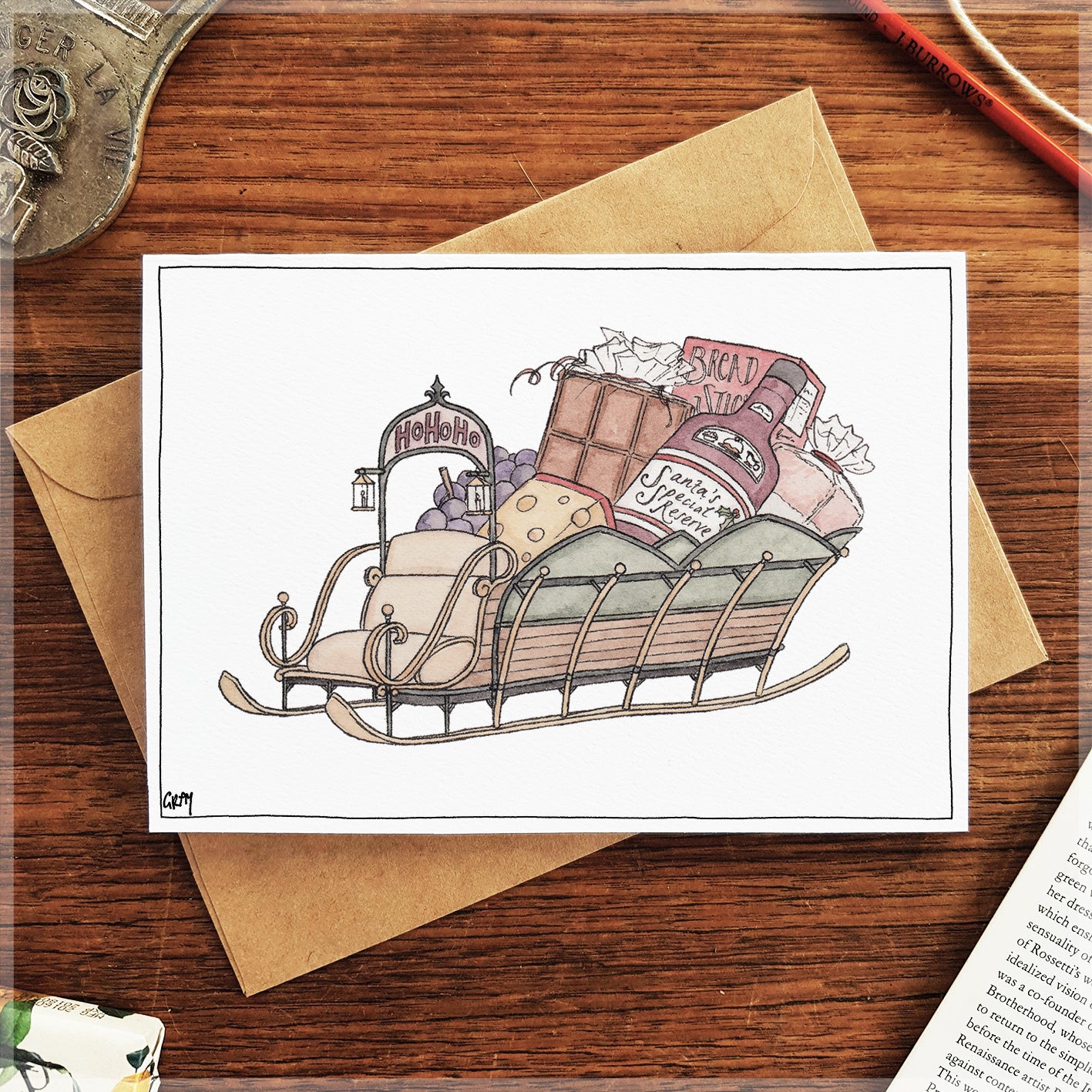 Santa's Gift Basket - Christmas Card