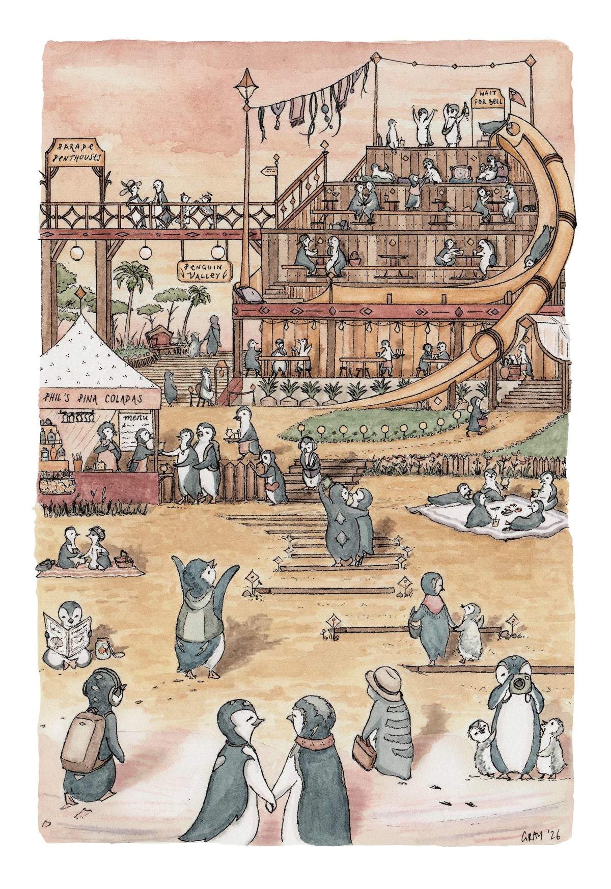 The Penguin Parade - A3 Art Print