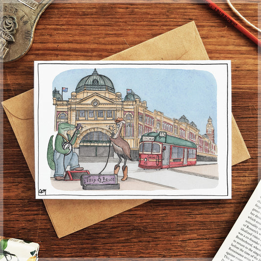Busking in Melbourne - Greeting Card
