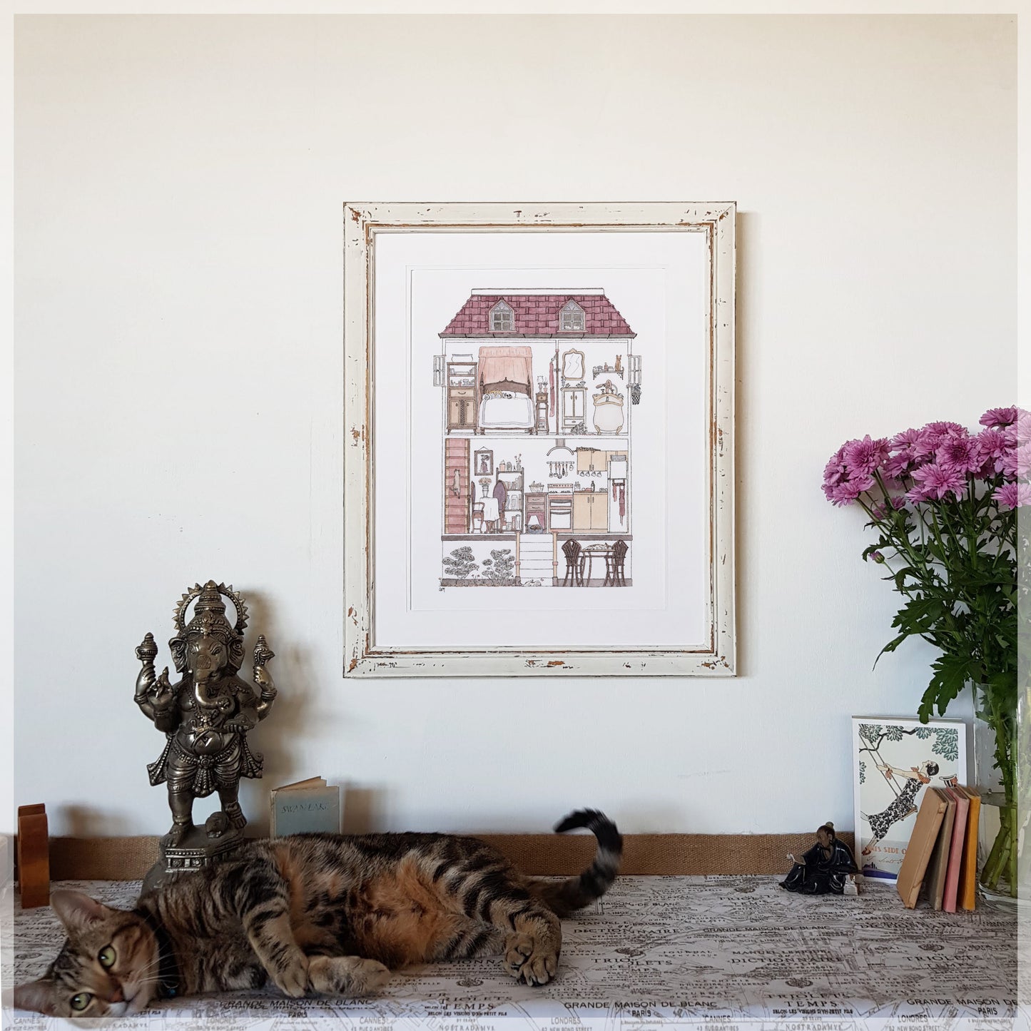 Avi's Dream House with 10 Hidden Cats - A3 Art Print