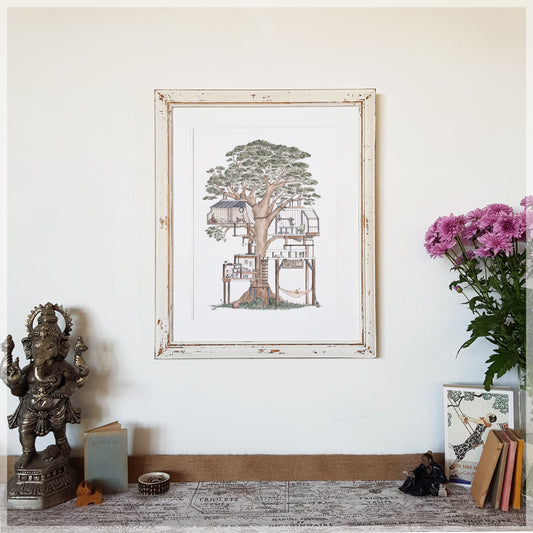 Treehouse with 10 Hidden Cats - A3 Art Print