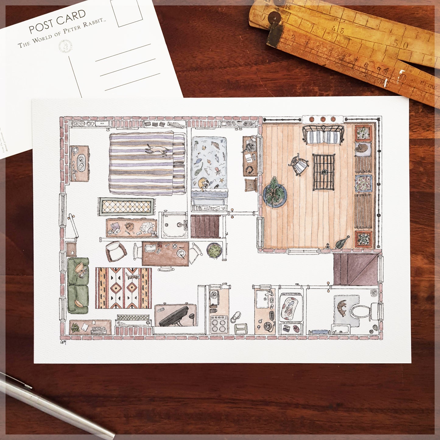 Bristol Flat with 10 Hidden Cats - A4 Art Print