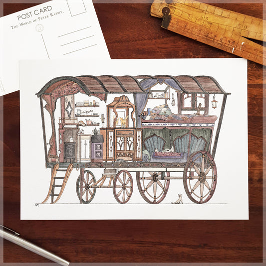 Gypsy Caravan with 10 Hidden Cats - A4 Art Print