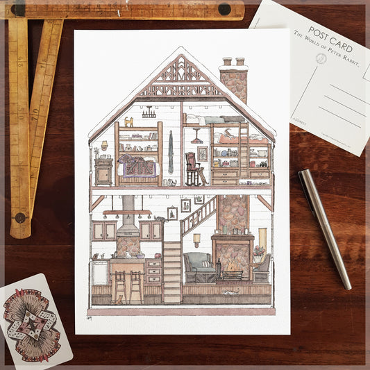 Log Cabin with 10 Hidden Cats - A4 Art Print