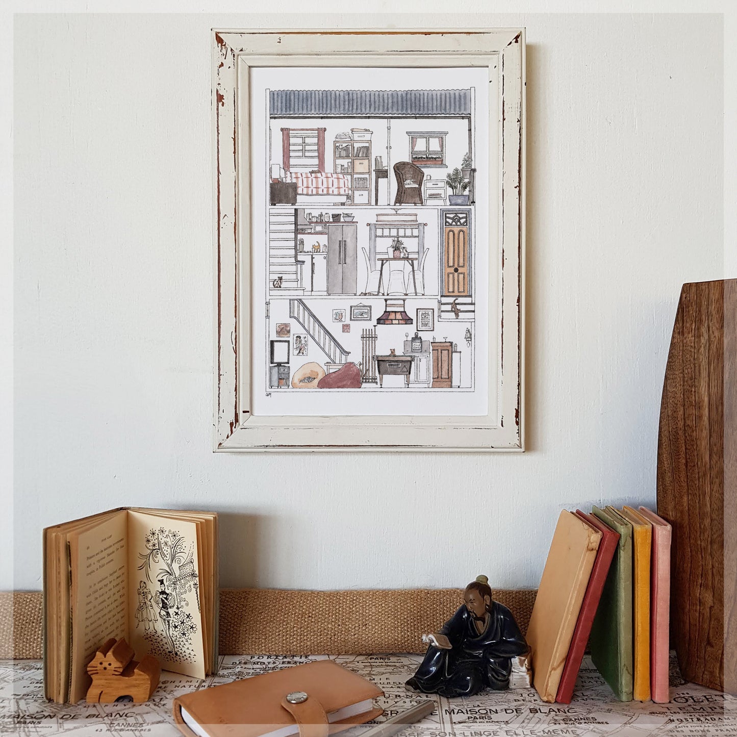 Paddington Terrace with 10 Hidden Cats - A4 Art Print