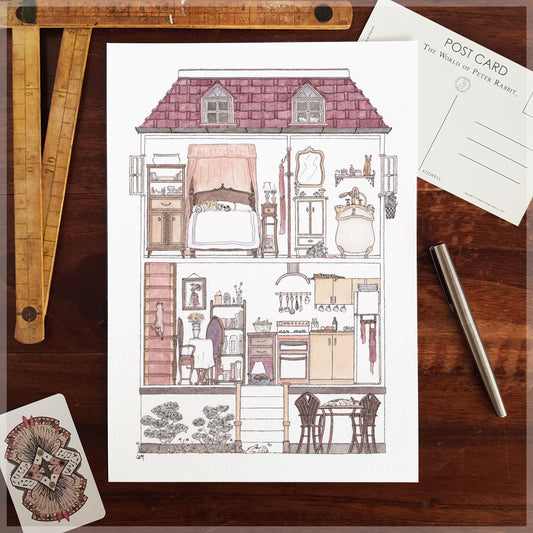 Avi's Dream House with 10 Hidden Cats - A4 Art Print