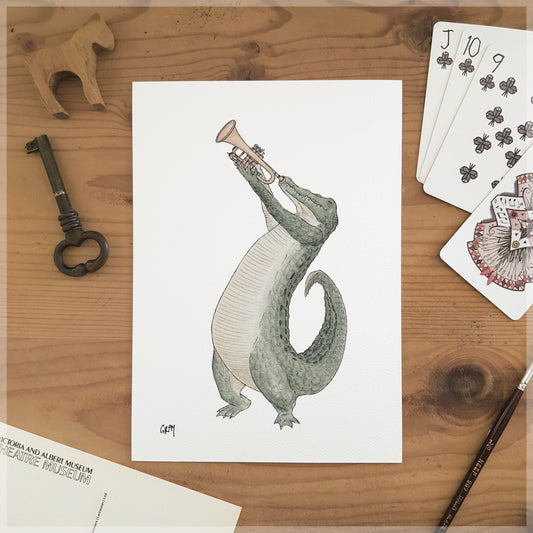 The Crocodile & His Trumpet - A5 Art Print