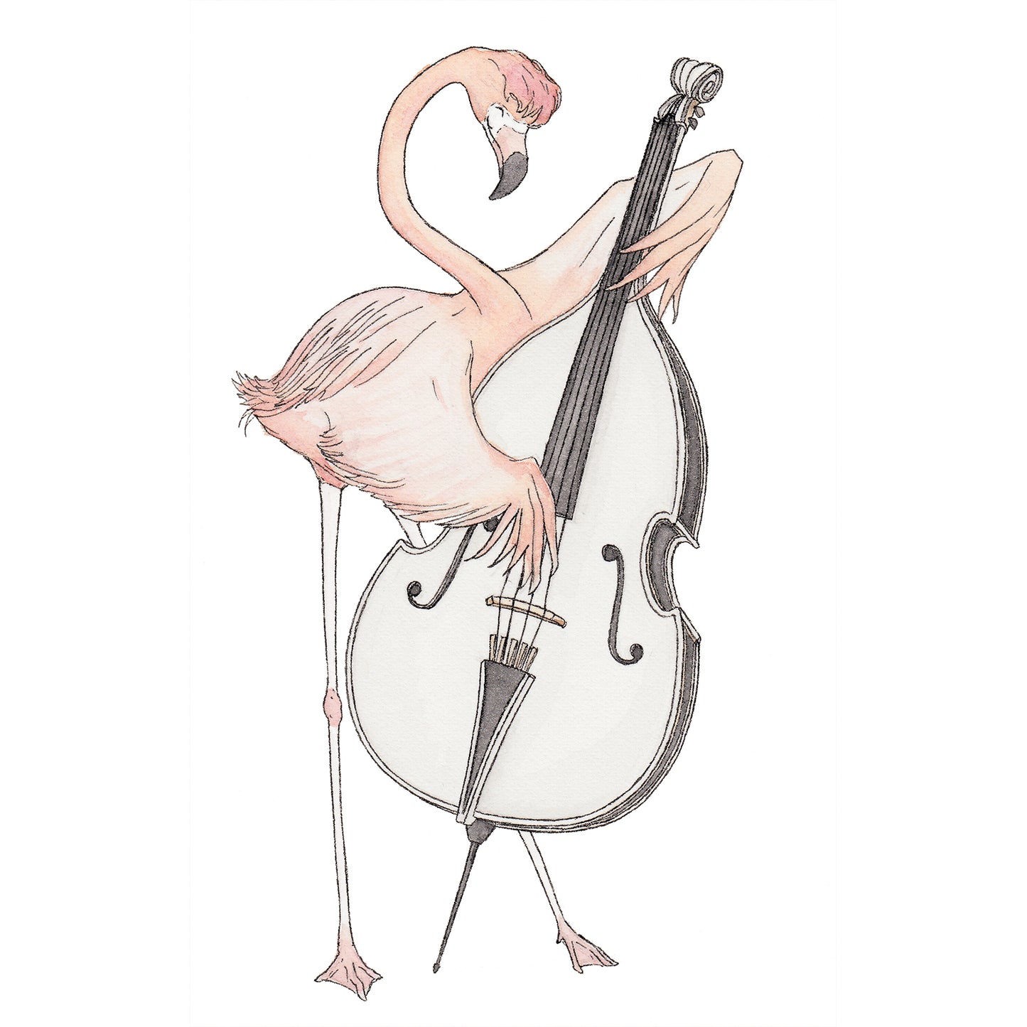 The Flamingo & His Double Bass - A5 Art Print SKU A505