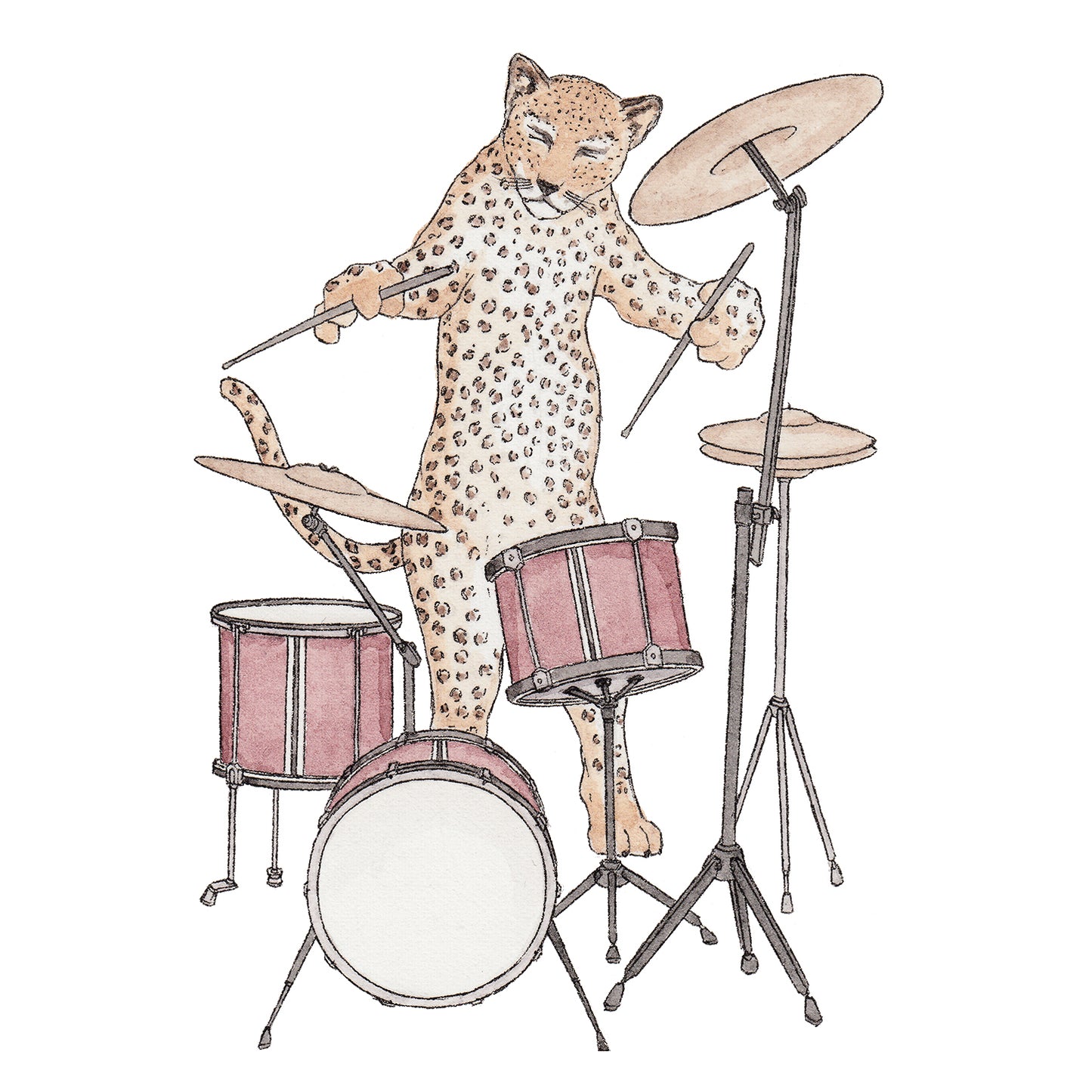 The Leopard & Her Drum Kit - A5 Art Print SKU A509