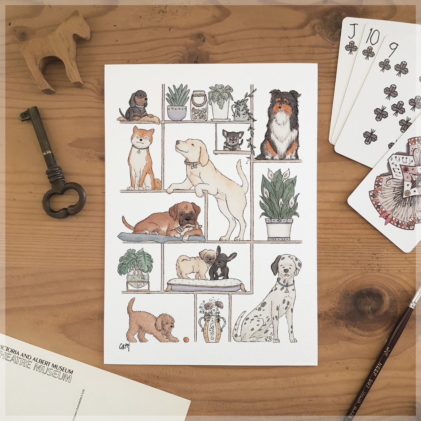Puppies & Plants - A5 Art Print SKU A542