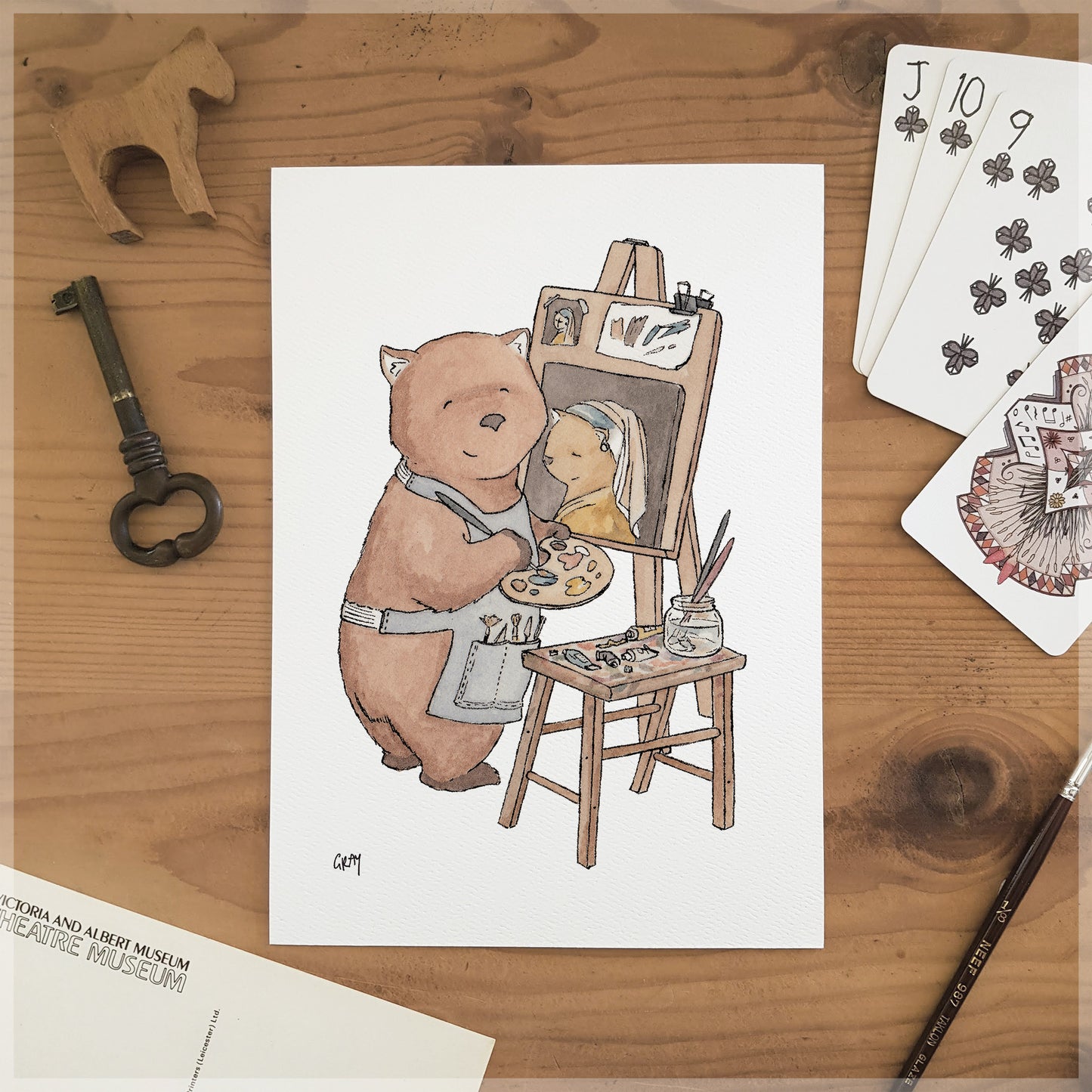 Wombat with a Pearl Earring - A5 Art Print