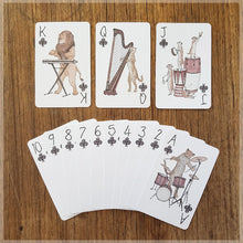 Hand Illustrated playing cards - Suit = clubs - Big cats playing percussion instruments