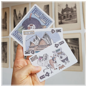 Hand Illustrated playing card pack featuring Sydney Opera house and an Australian hip hop band
