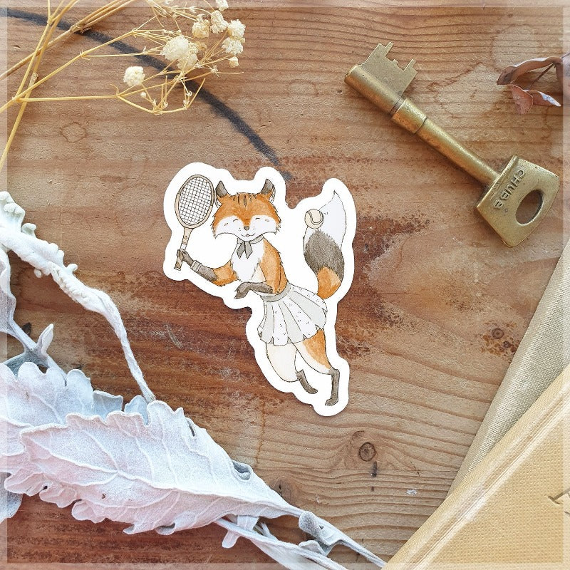 Drawing of a fox playing tennis