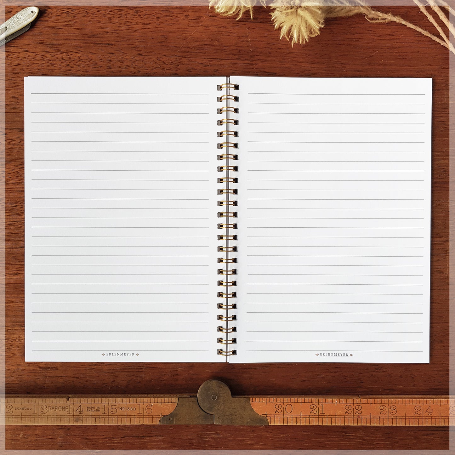 Flat lay photograph of our Erlenmeyer note book. showing the inside pages.