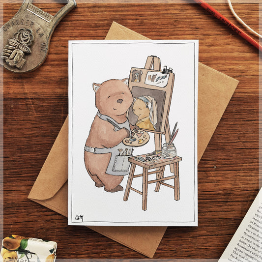 Wombat with a Pearl Earring - Greeting Card