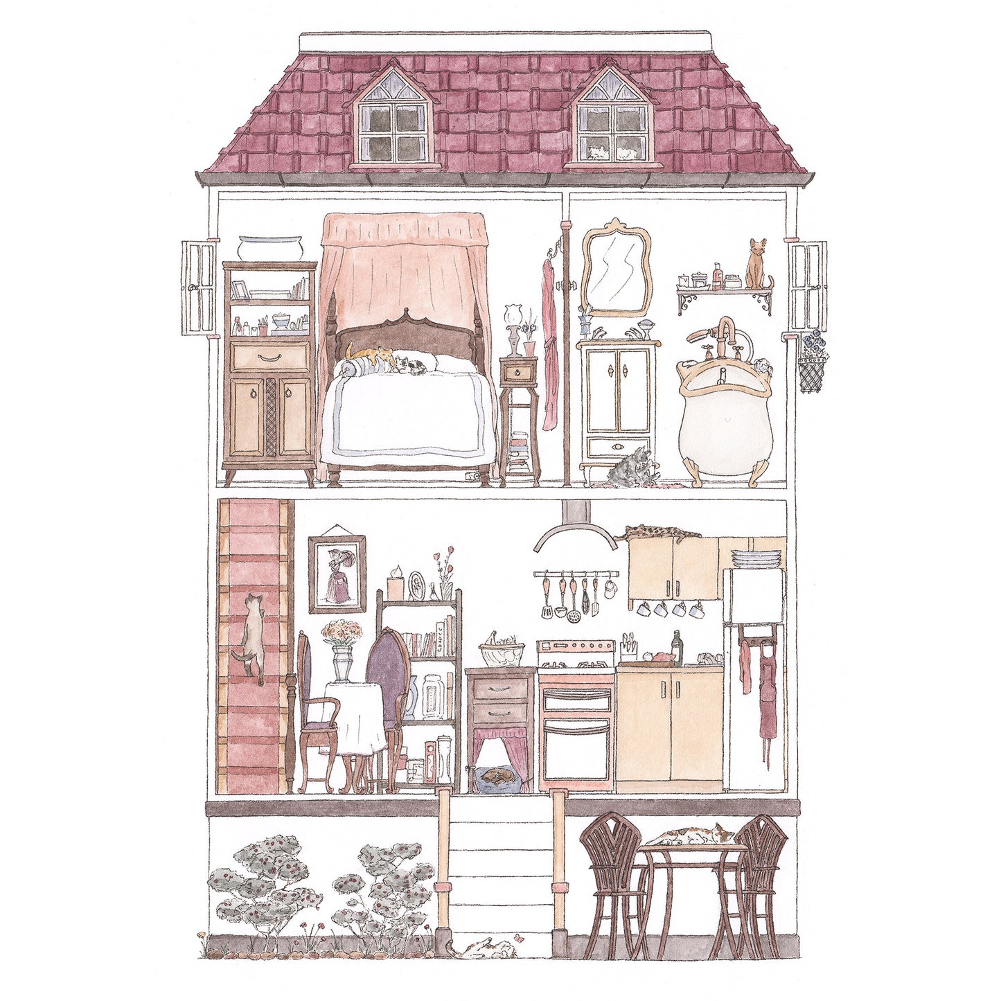 Avi's Dream House with 10 Hidden Cats - A3 Art Print