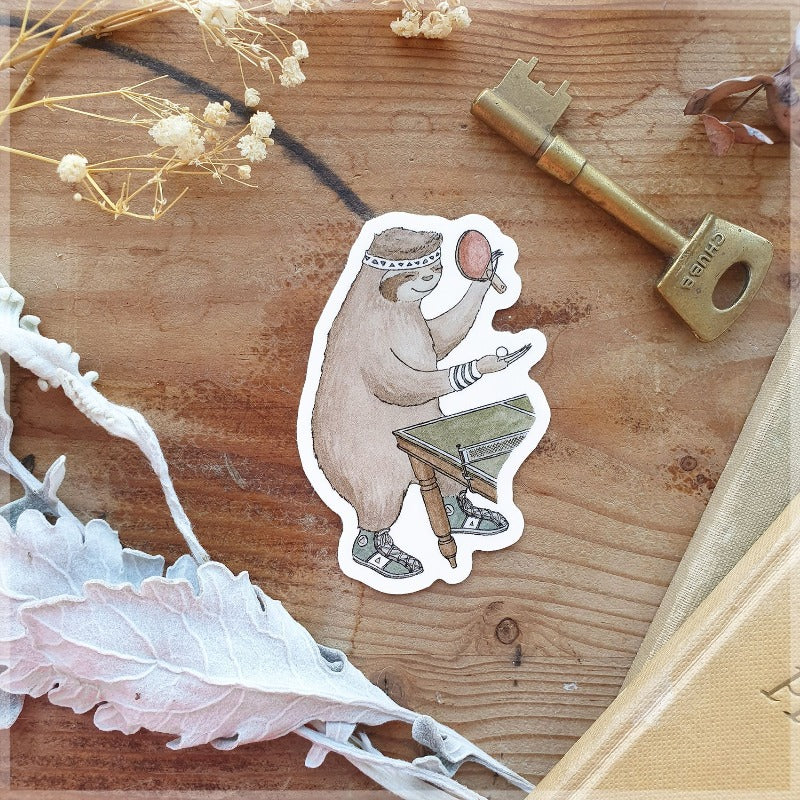drawing of a sloth playing table-tennis
