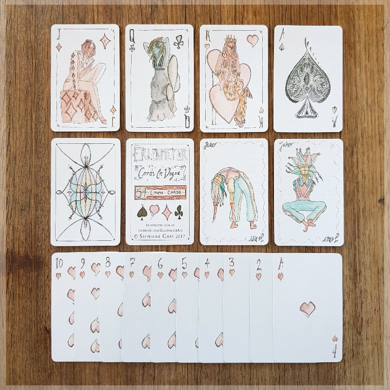 Hand Illustrated playing card pack - vogue fashion themed - 52 card deck with two jokers
