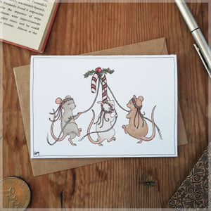 Three Festive Mice - Christmas Card