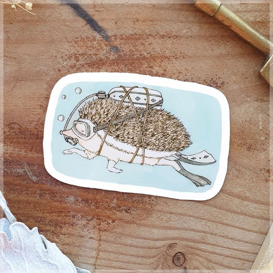 drawing of a hedgehog scuba-diving