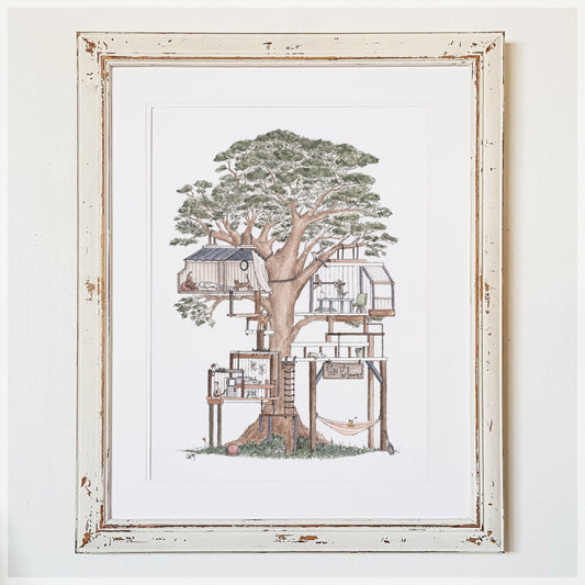 Treehouse with 10 Hidden Cats - A3 Art Print