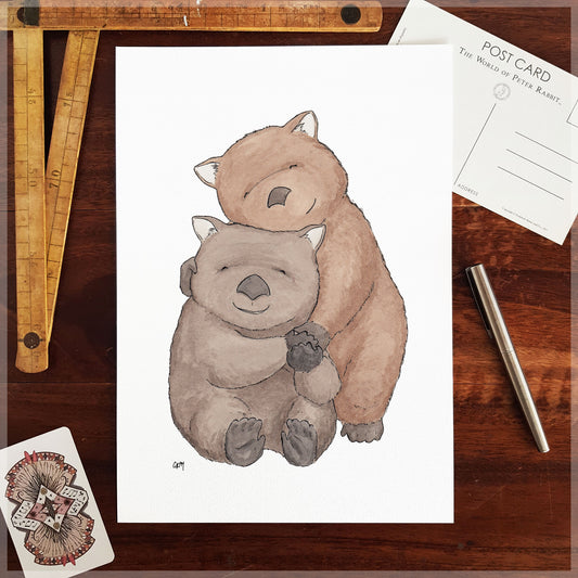 Hugging Wombats - A4 Art Print