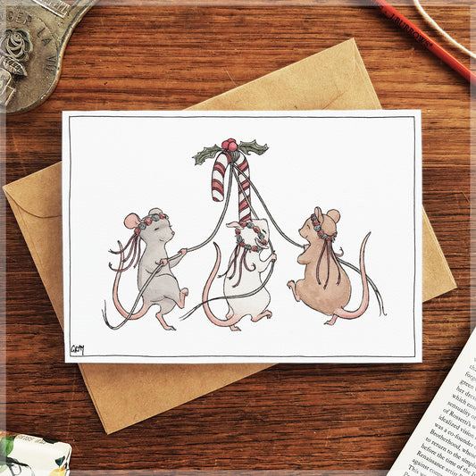Three Festive Mice - Christmas Card
