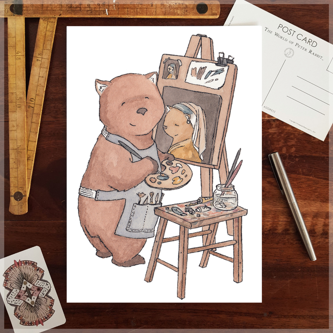 Wombat with a Pearl Earring - A4 Art Print