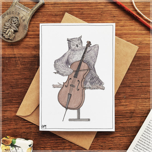 The Owl & Her Cello - Greeting Card