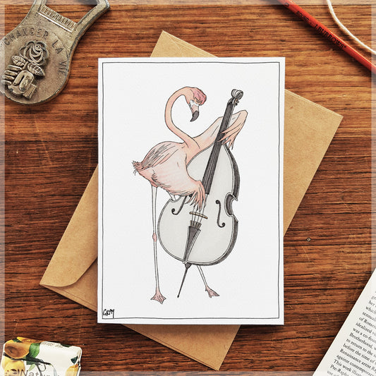 The Flamingo & His Double Bass - Greeting Card