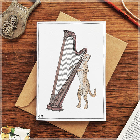 The Cheetah & Her Harp - Greeting Card