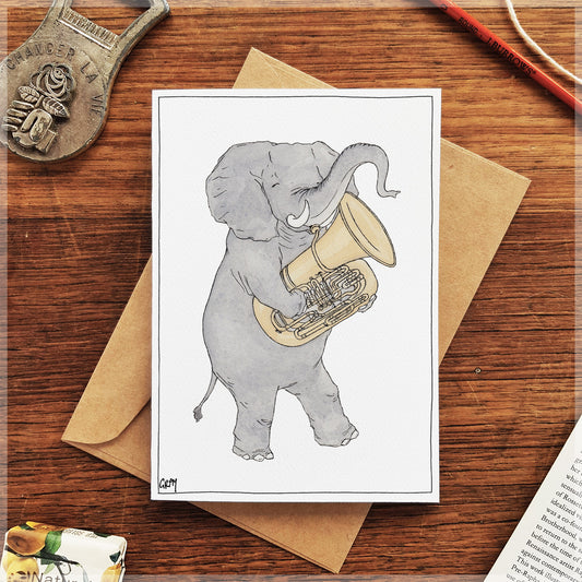 The Elephant & Her Tuba - Greeting Card