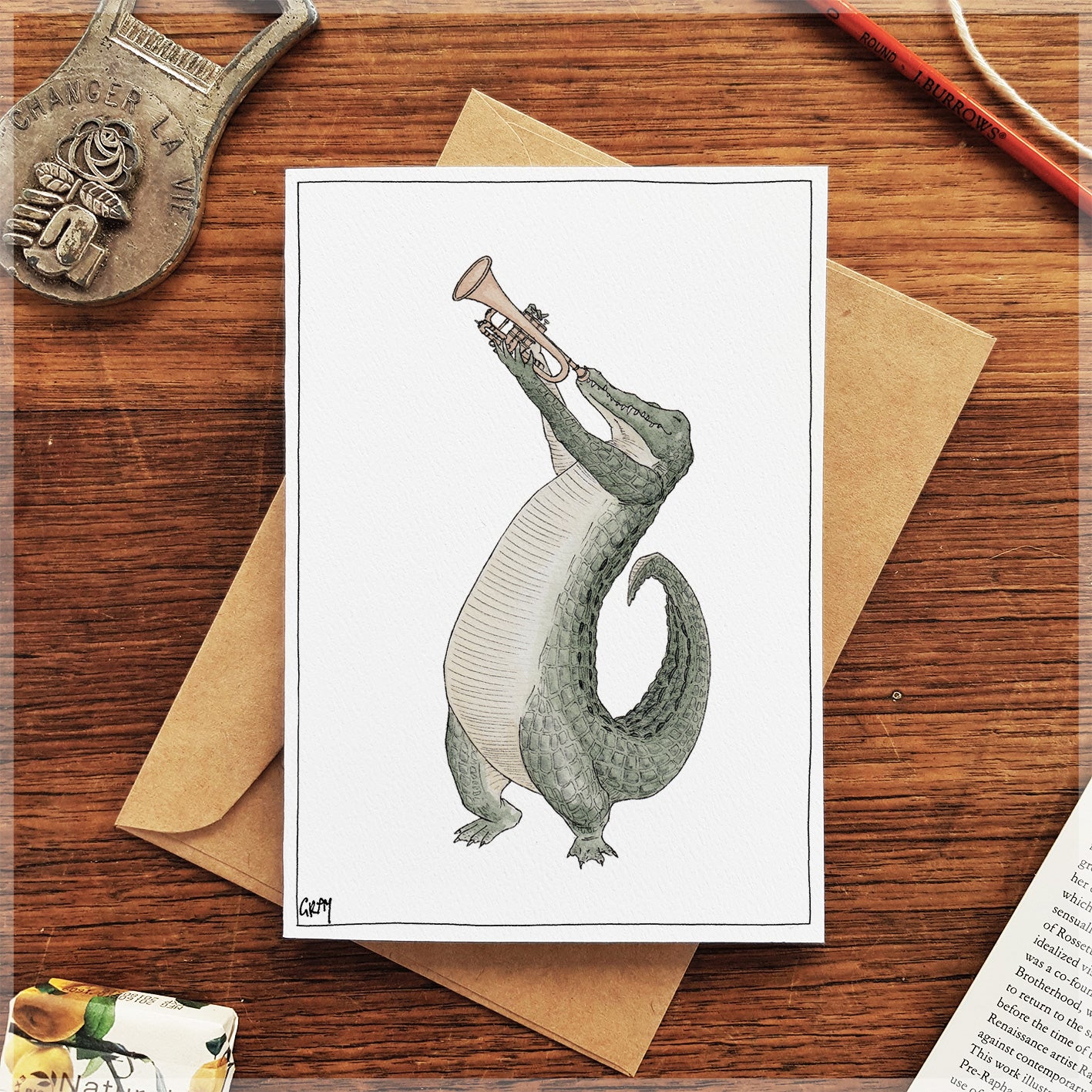 The Crocodile & His Trumpet - Greeting Card