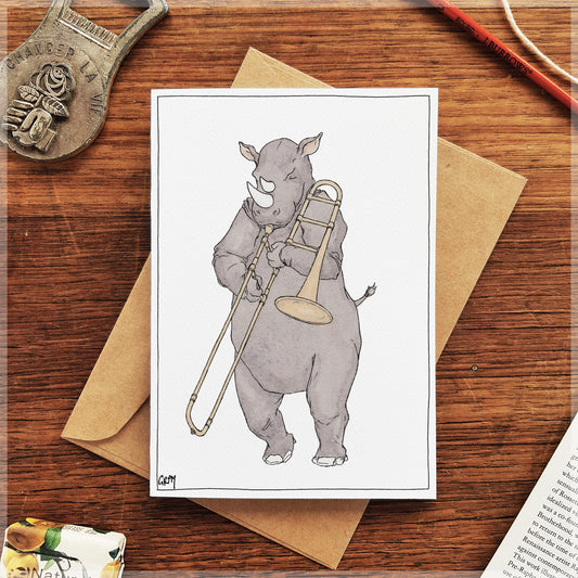 The Rhino & His Trombone - Greeting Card