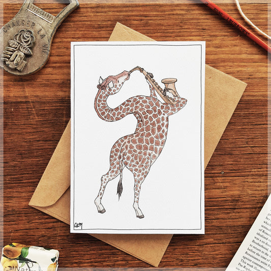 The Giraffe & Her Saxophone - Greeting Card