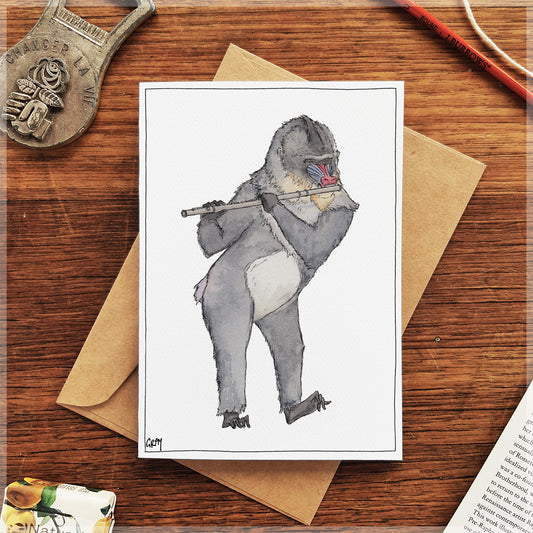 The Mandrill & His Flute - Greeting Card