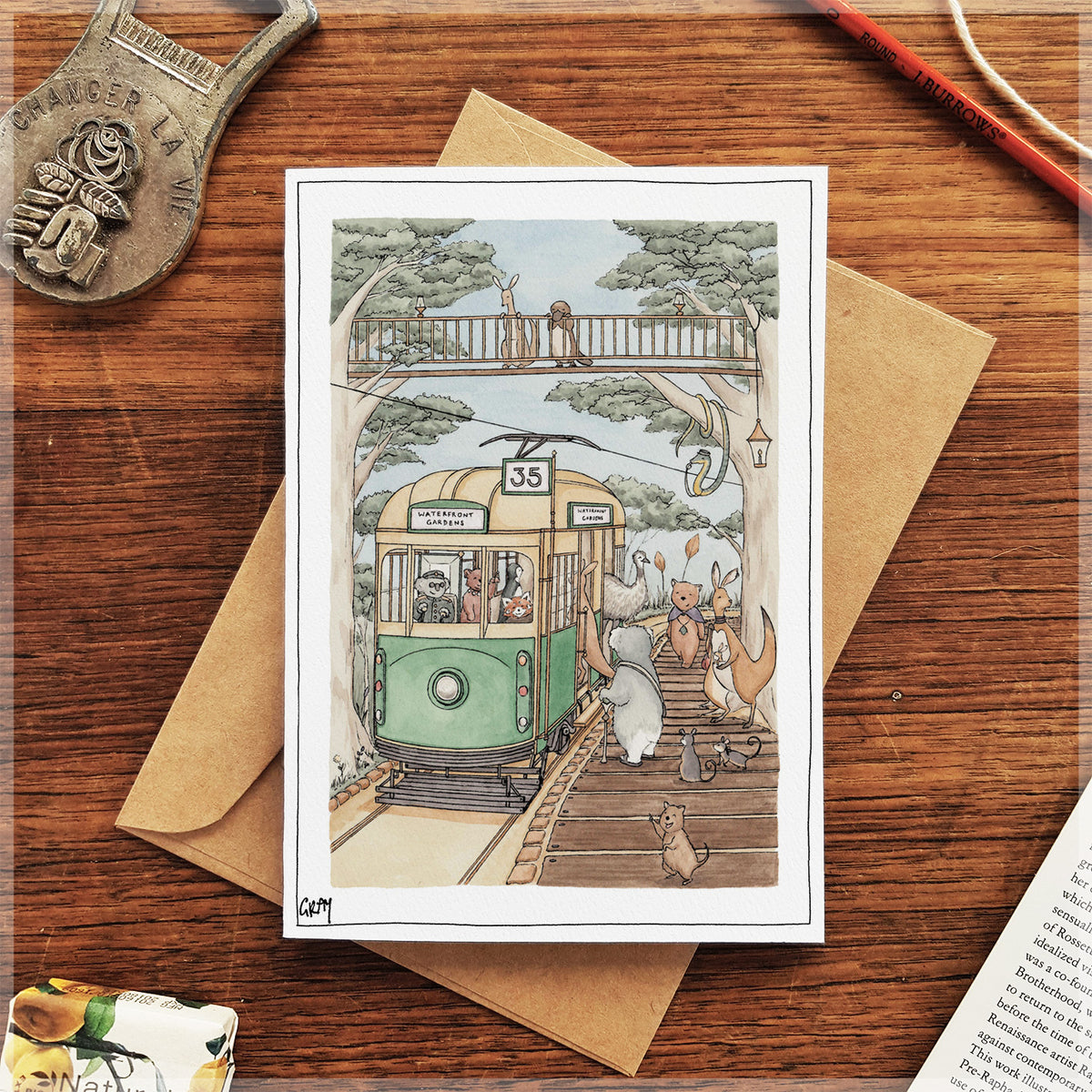The Waterfront Gardens Tram - Greeting Card
