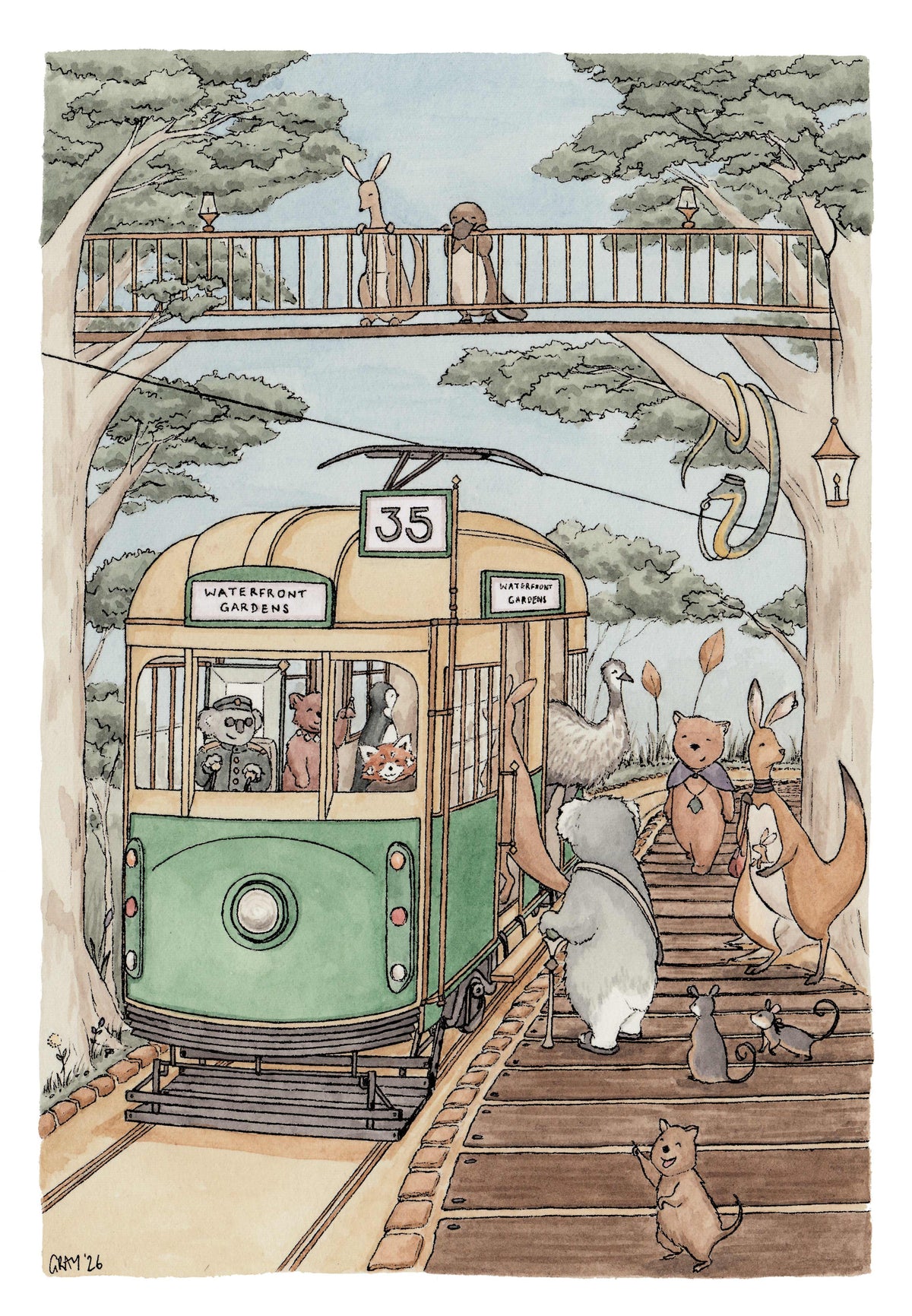 The Waterfront Gardens Tram - A3 Art Print