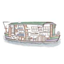 Houseboat with 10 Hidden Cats - A4 Art Print SKU A406