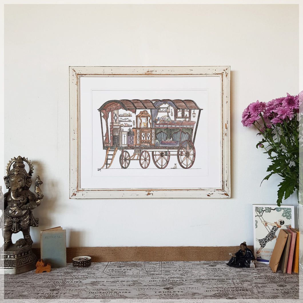 Gypsy Caravan with 10 Hidden Cats - A3 Art Print SKU A323