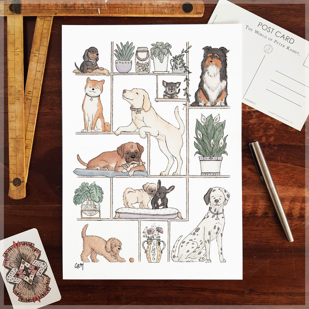 Puppies & Plants - A4 Art Print SKU A433