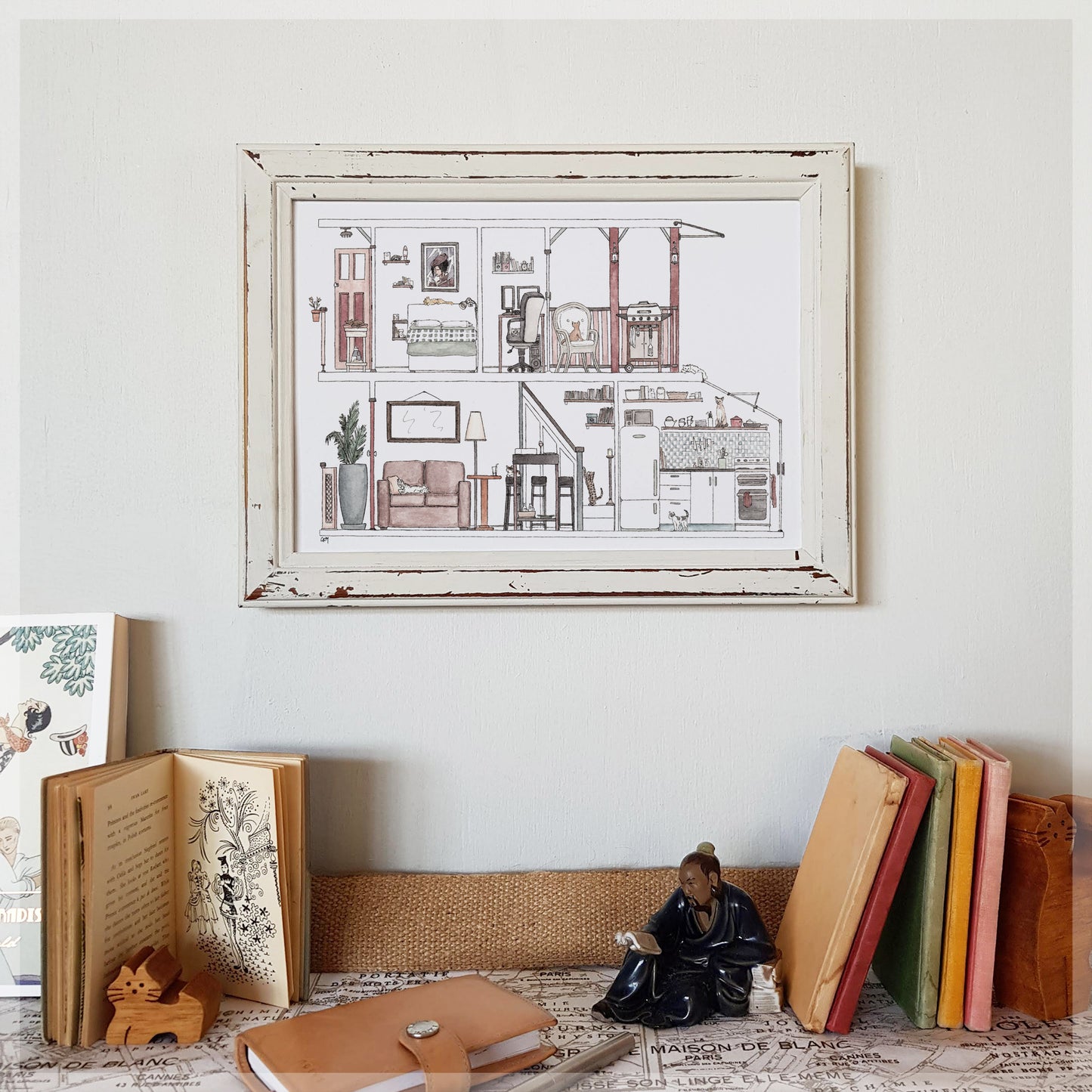 Darlinghurst Terrace with 10 Hidden Cats - A4 Art Print