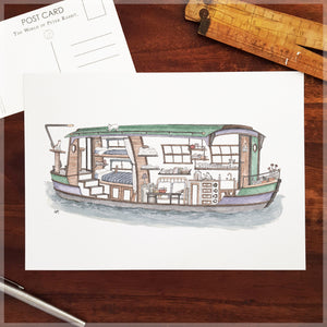Houseboat with 10 Hidden Cats - A4 Art Print SKU A406