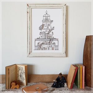 Lighthouse with 10 Hidden Cats - A4 Art Print SKU A407