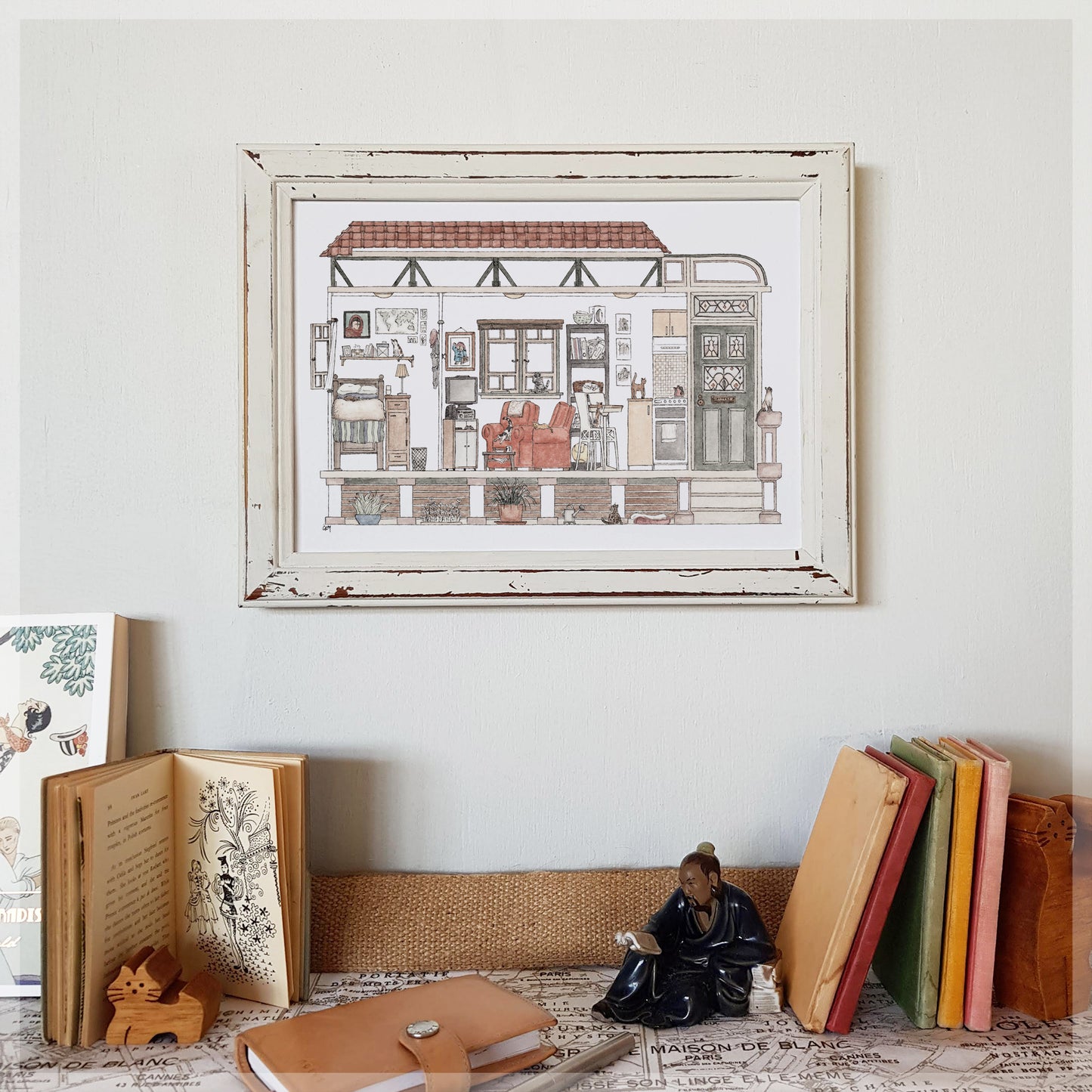 Mosman Bungalow with 10 Hidden Cats - A4 Art Print