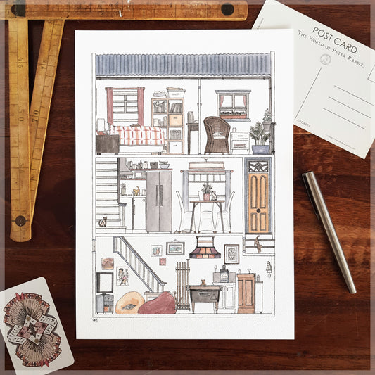 Paddington Terrace with 10 Hidden Cats - A4 Art Print