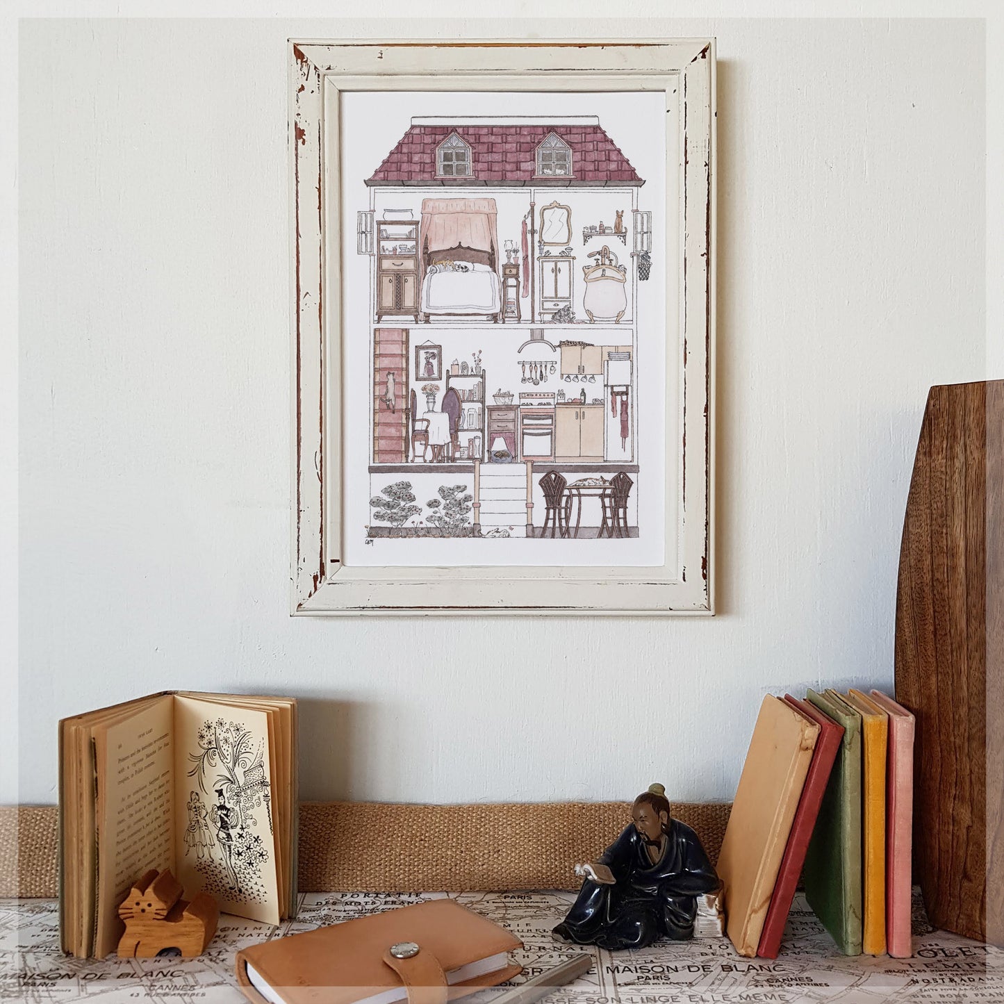 Avi's Dream House with 10 Hidden Cats - A4 Art Print
