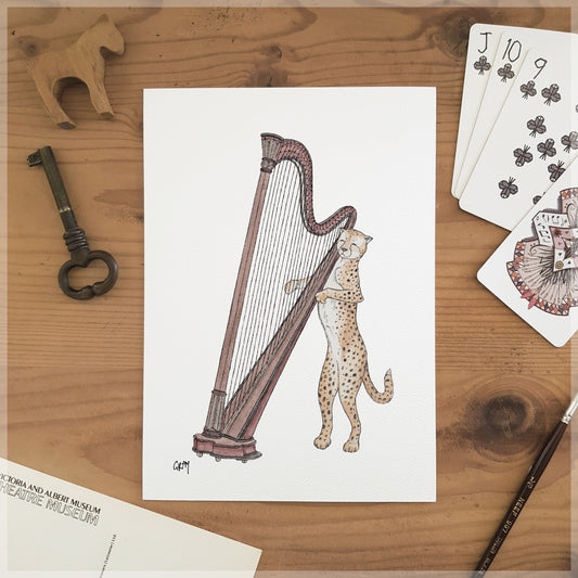 The Cheetah & Her Harp - A5 Art Print